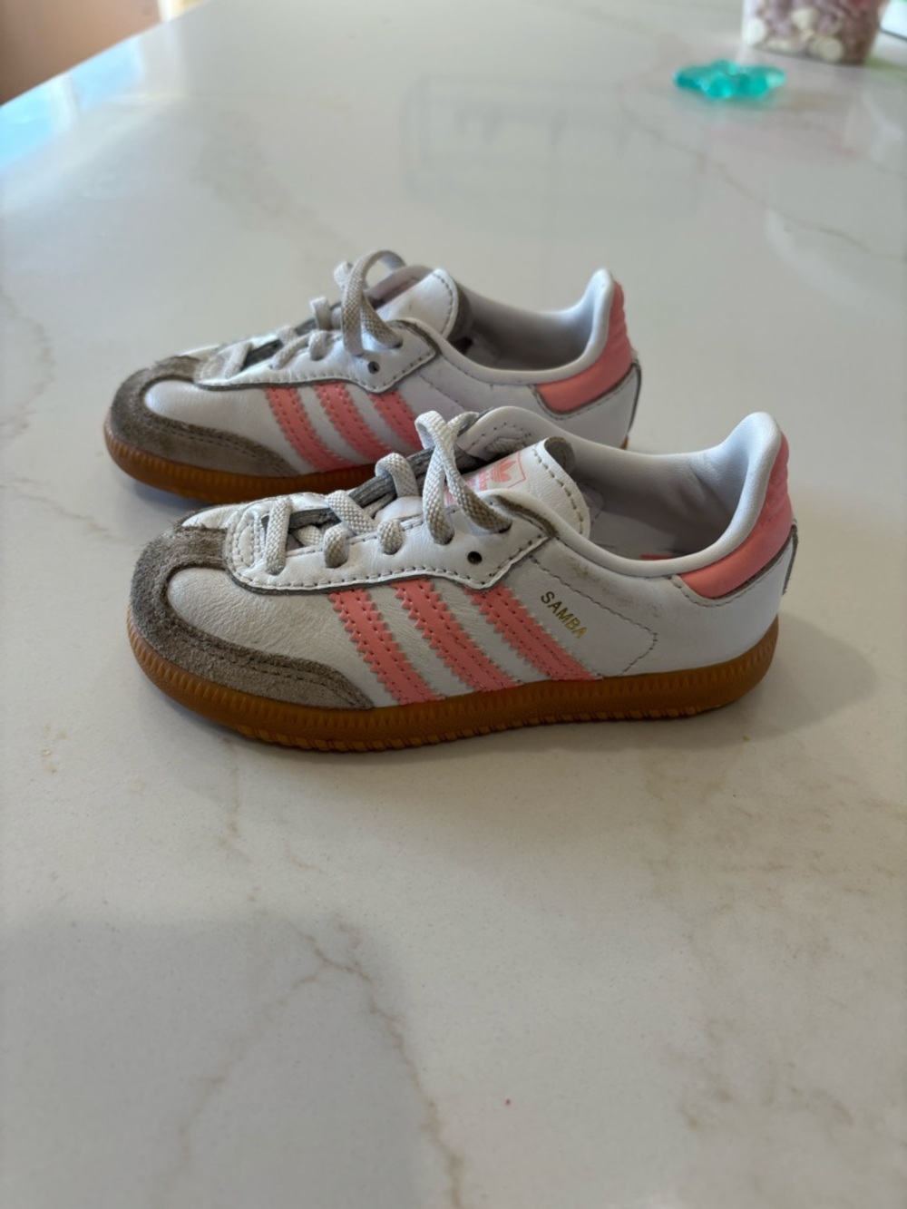 adidas Kids Samba Sneakers - White with Pink and Gum Sole